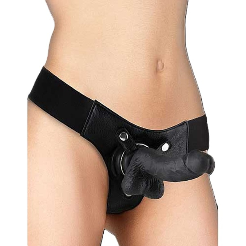 Ouch! Realistic Leather Strap-On 18cm Black
