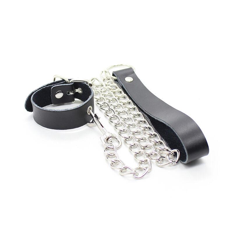 Ohmama Restraint Leather Necklace And Metallic Chain 4