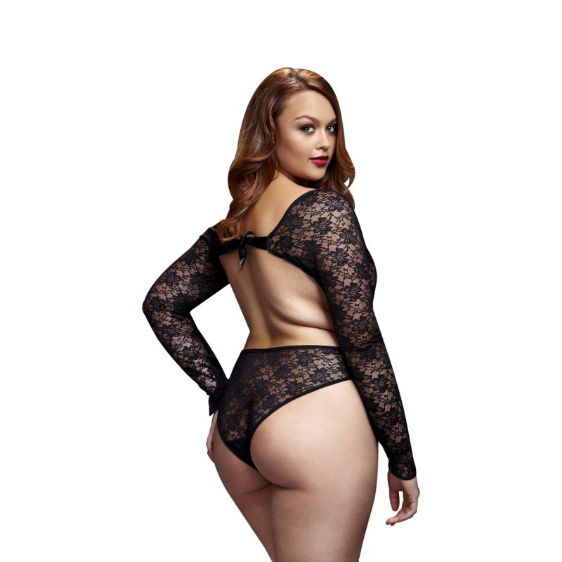 Baci Lingerie - Lacy Bodysuit Back Cutout Black Queen Size