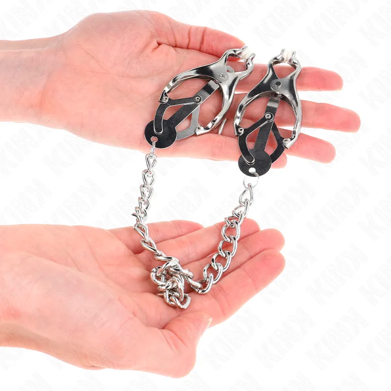 Kink - Japanese Clover Nipple Clamps With Chain Silver 30 Cm