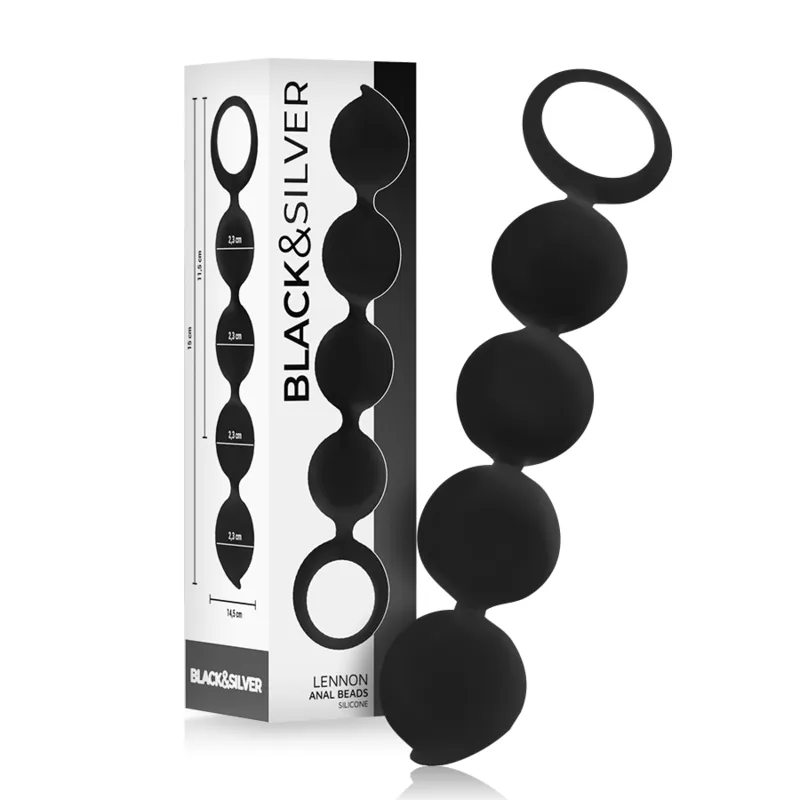 Black&Silver Lennon Silicone Anal Beads 15cm - Análne Guličky
