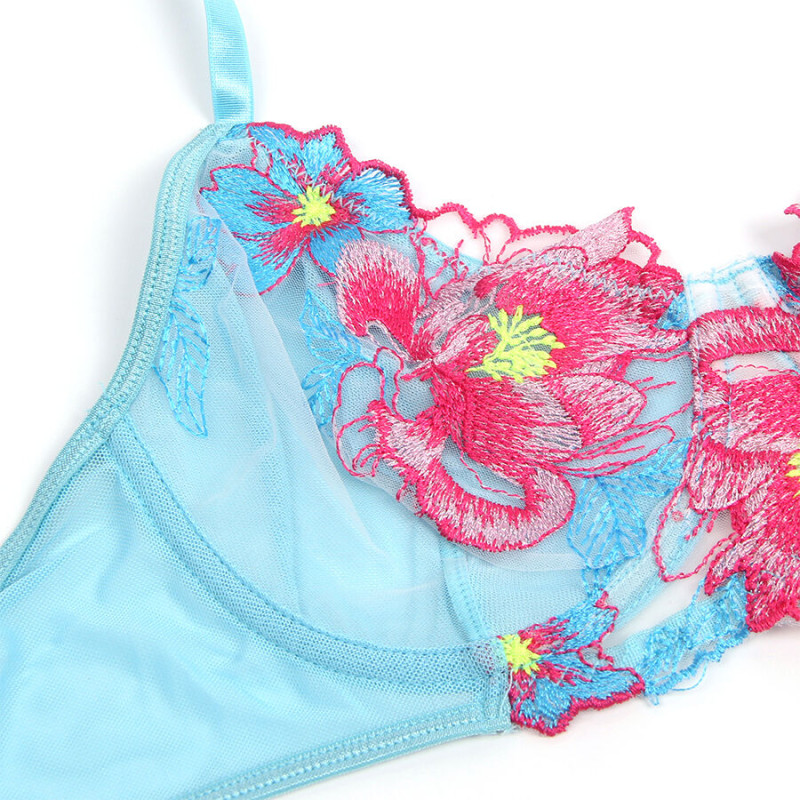 Subblime - 957650 flower embroidered bra and garter belt set pink l/xl 5