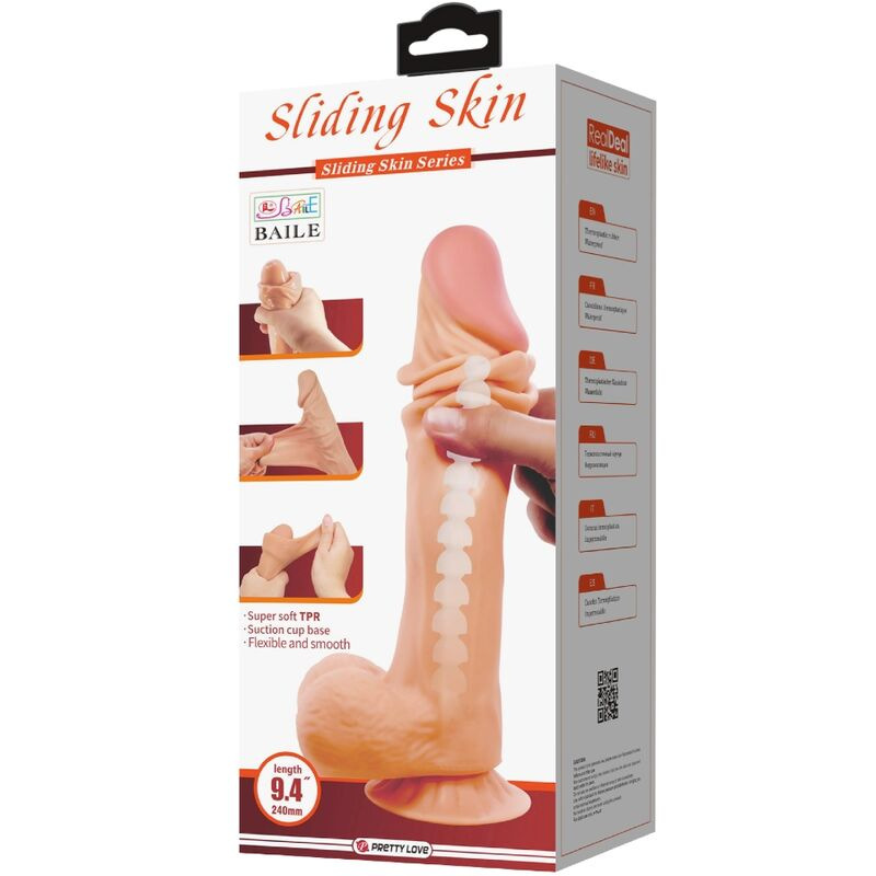 Pretty love - sliding skin series realistic dildo with sliding skin suction cup 24 cm 5