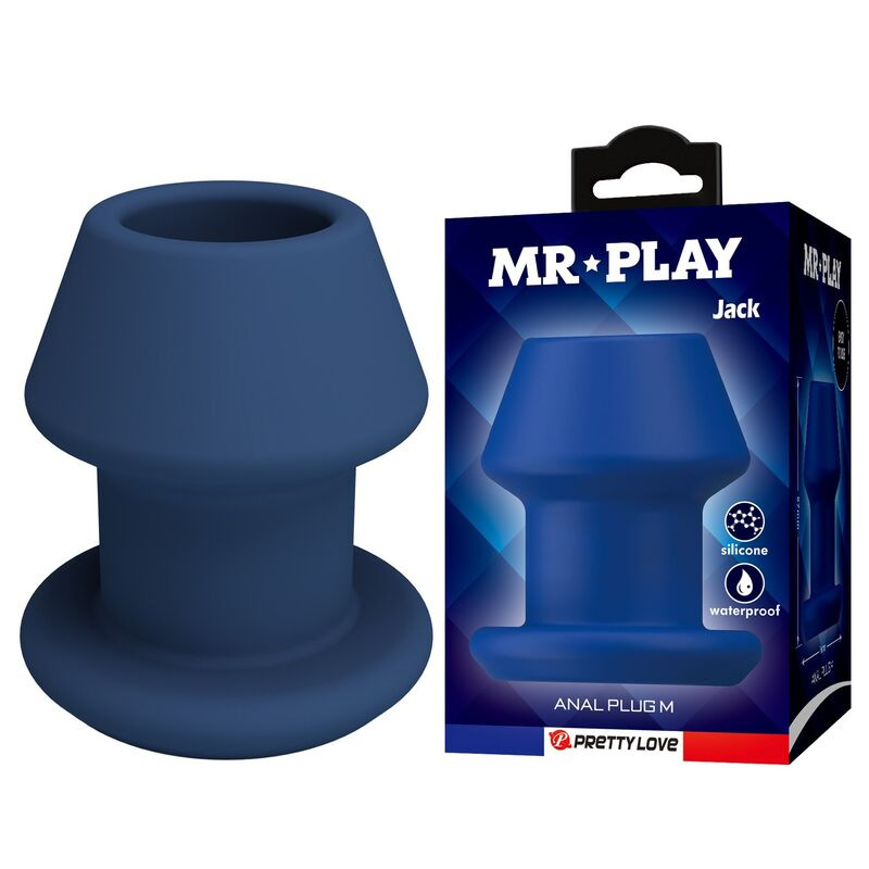 Mr play - jack blue silicone hollow anal plug size m