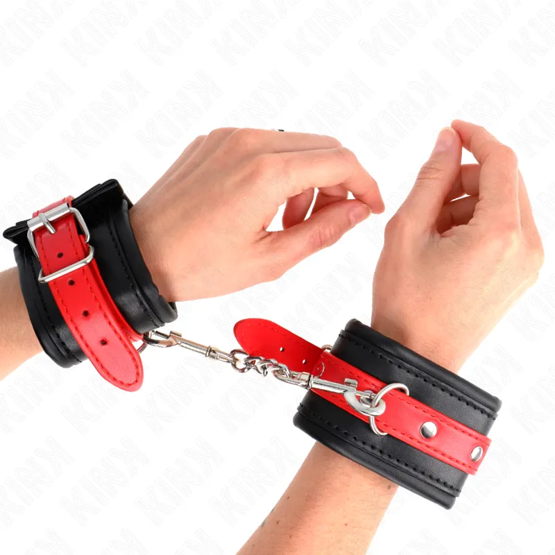 Kink - Wrist Restraints Black With Red Belt Adjustable 17-28 Cm X 6 Cm