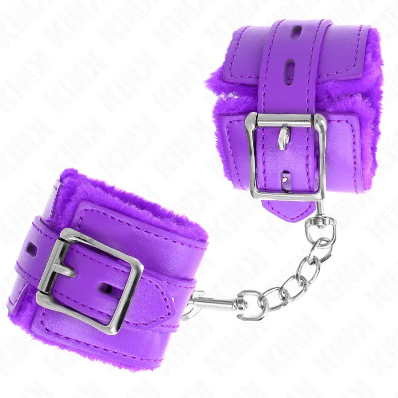 Kink - Fur Lined Wrist Restraints With Square Holes Purple And Purple Belt Adjustable 17-2