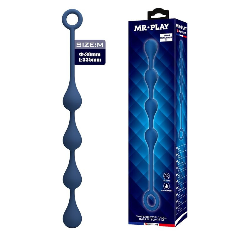 Mr play - blue silicone anal beads size m 33 cm