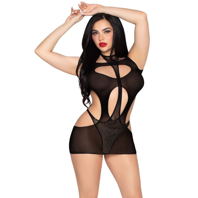 Leg avenue - 81680 opaque mini dress and halter teddy black - one size 1