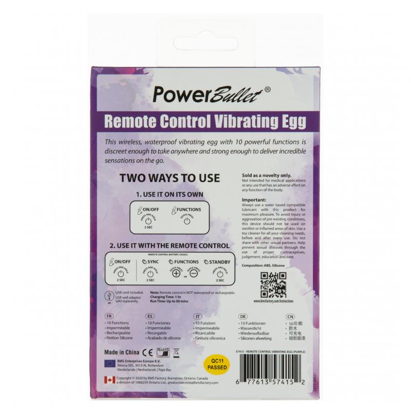 Powerbullet - Remote Control Vibrating Egg 10 Functions Purp
