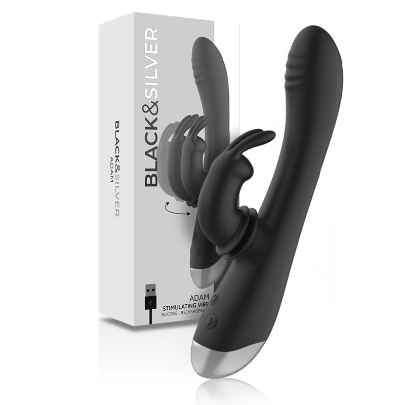 Black&silver - dj. adam rechargeable silicone rabbit stimulator black