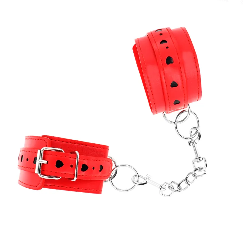 Kink - Red Wrist Restraints With Black Heart Inlay Adjustable 21-28 Cm X 5.5 Cm