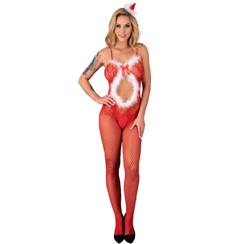 Livco Corsetti Fashion - Magali Lc 17178 Bodystocking Crotchless Christmas One Size