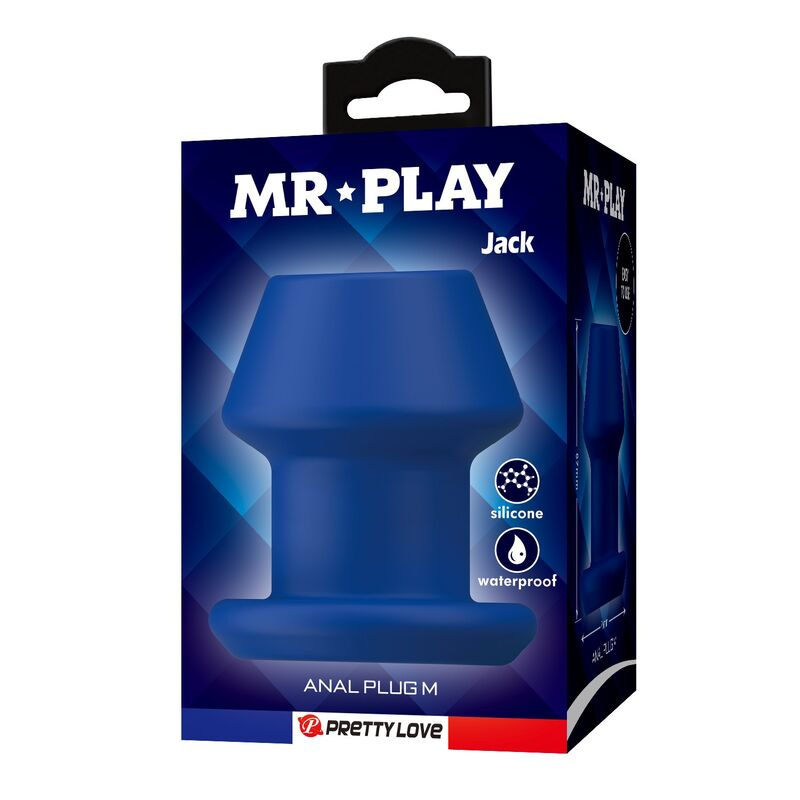 Mr play - jack blue silicone hollow anal plug size m 2