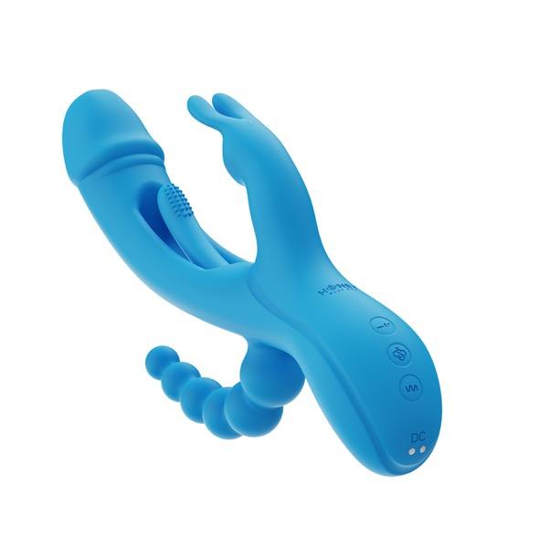 Honeyplaybox - Trilux Kinky Finger Rabbit Vibrator With Anal Beads Blue