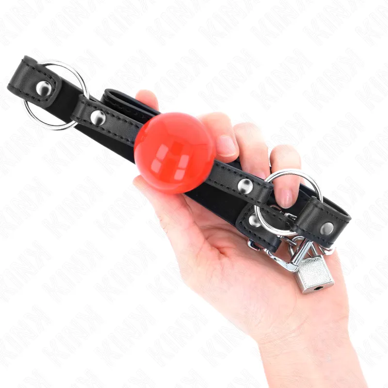 Kink - Ball 4 Cm Gag With Lock Red Ball Black Strap 60 X 2 Cm 3