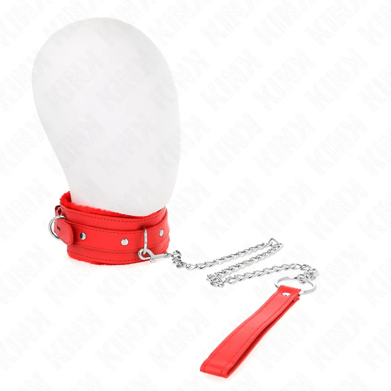 Kink - Collar With Leash 65 Cm With Restrictions Red 36-42 Cm X 5.5 Cm