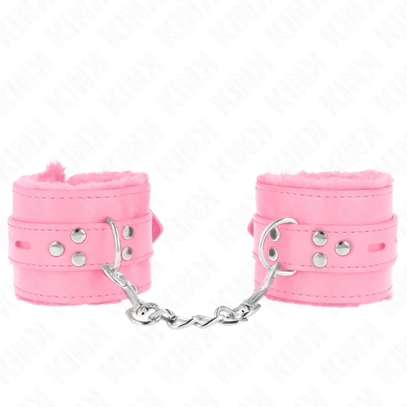 Kink - Fur Lined Wrist Restraints With Square Holes Pink And Pink Belt Adjustable 17-29 Cm