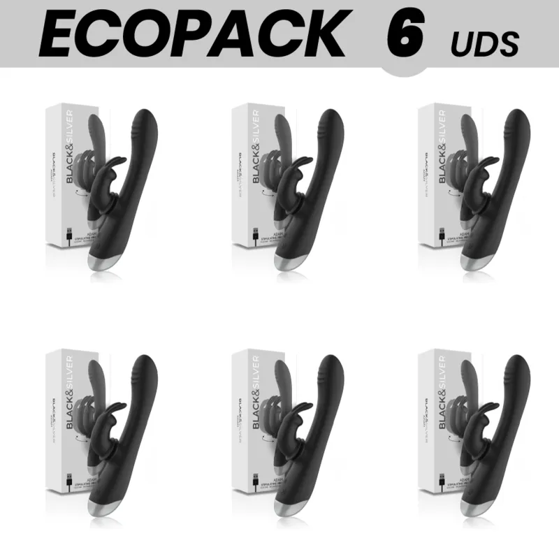 Ecopack 6 Units - Black&Silver Adam Rechargeable Silicone Rabbit Stimulator Black