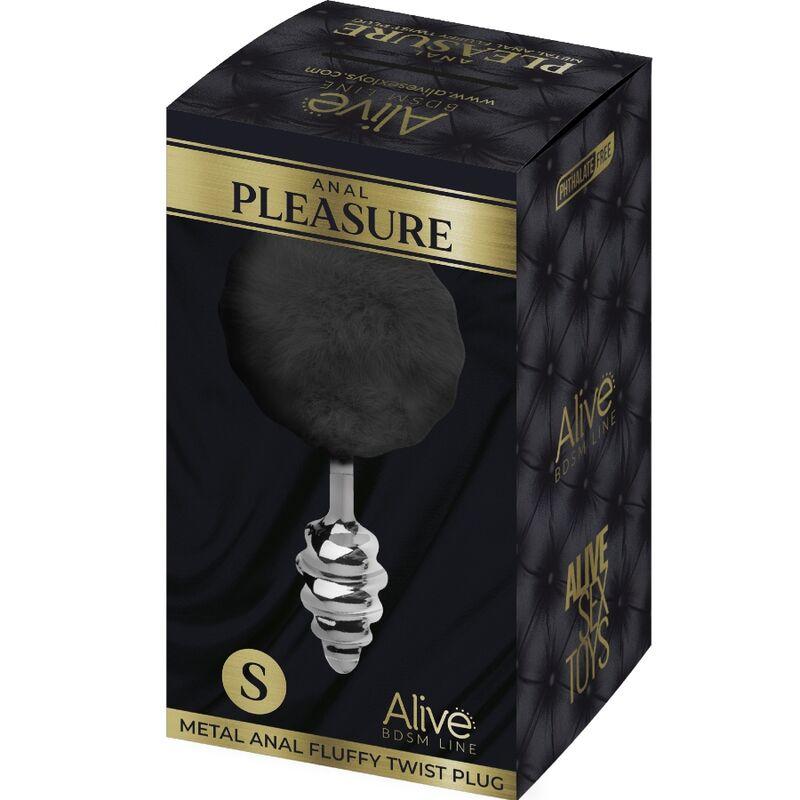 Alive - Anal Pleasure Plug Spiral Metal Fluffy Black Size S