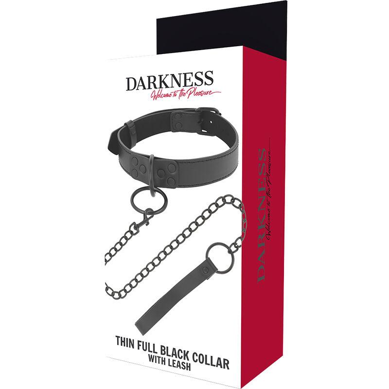 Darkness Thin Black Full Collar  With Leash - Obojok S Vodítkom