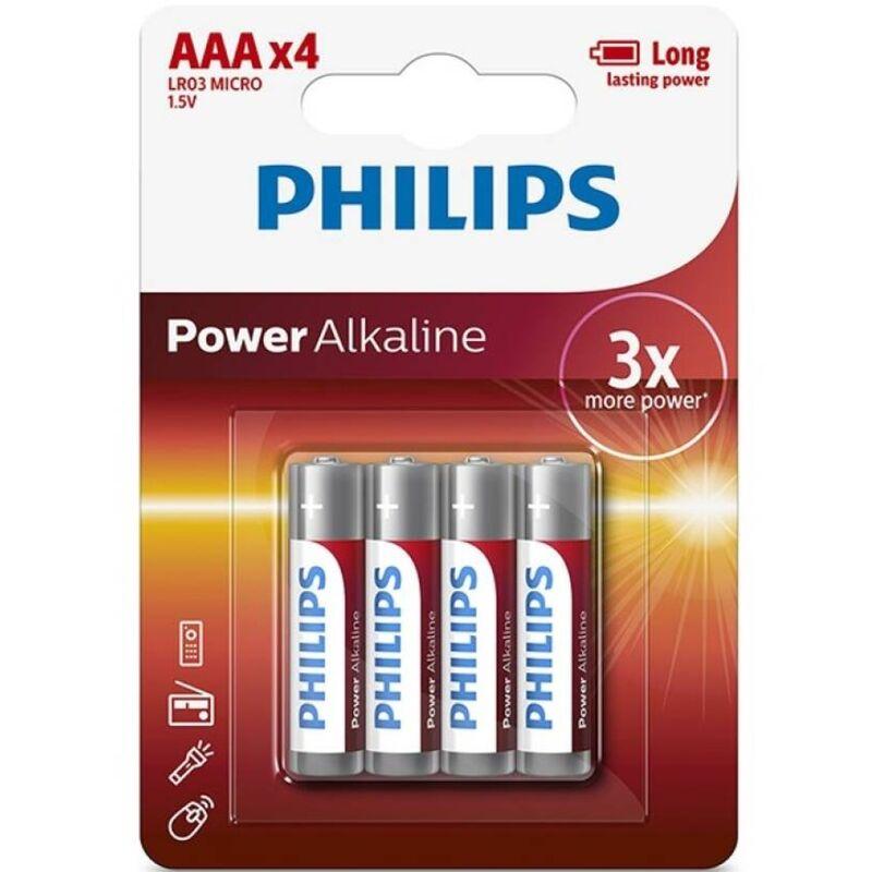 Philips - power alkaline aaa battery lr03 blister*4