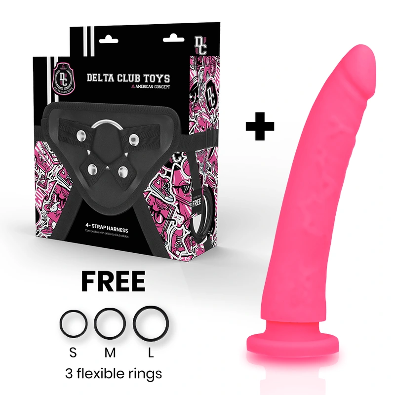 Delta club - toys harness + dong pink silicone 20 cm -o- 4 cm 1