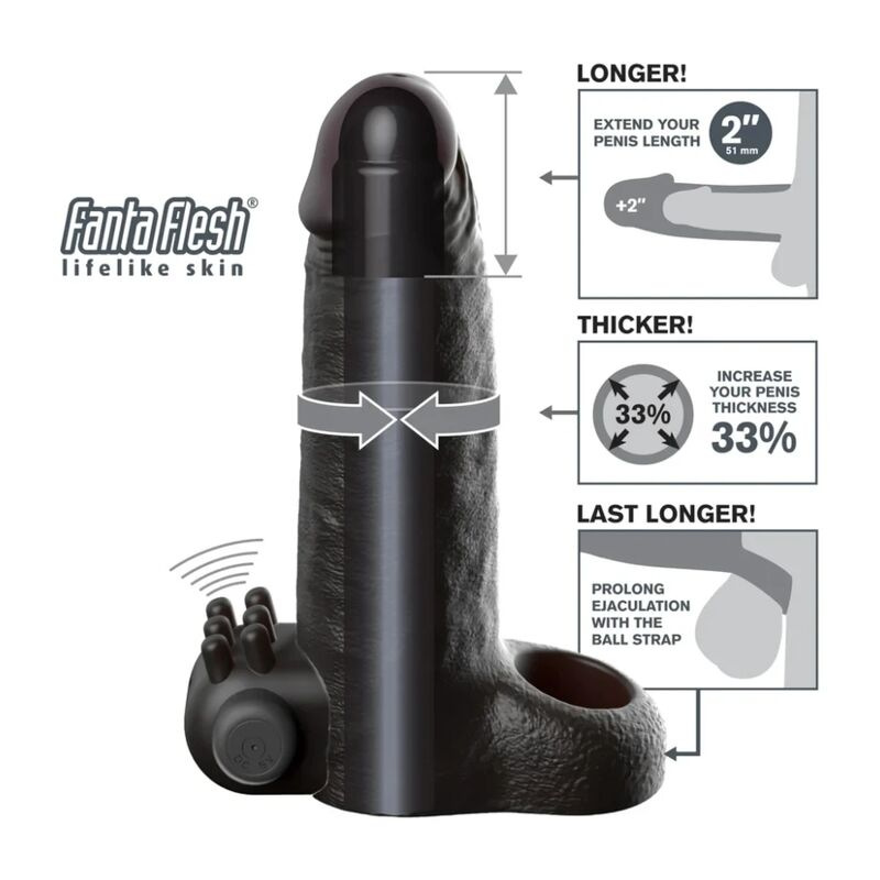 Fantasy x-tensions - vibrating real feel 5 cm penis extension sleeve black 3