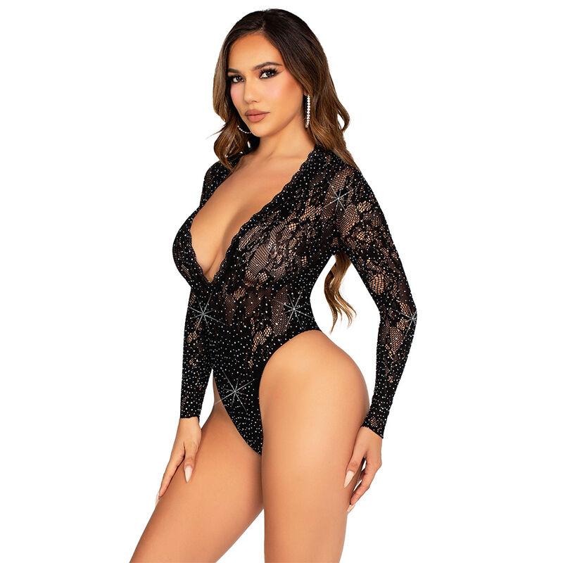 Leg avenue - lace and long sleeve body with diamonds black one size 1