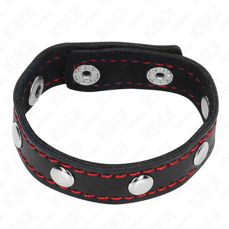 Kink - leather penis ring with pressure closure red lining 21 x 1.5 cm 2