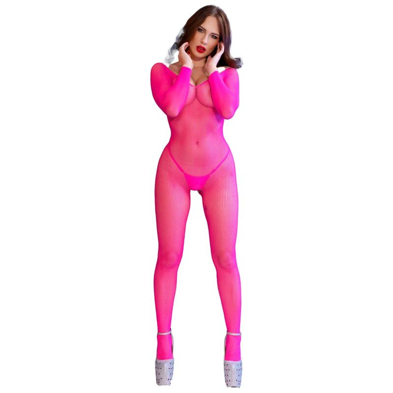 Chilirose - cr 4894 neon pink mesh bodystocking s/m 4