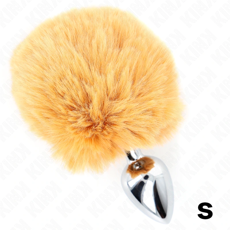 Kink - stainless steel plug 7 x 3 cm with beige faux fur rabbit tail 8 cm 3