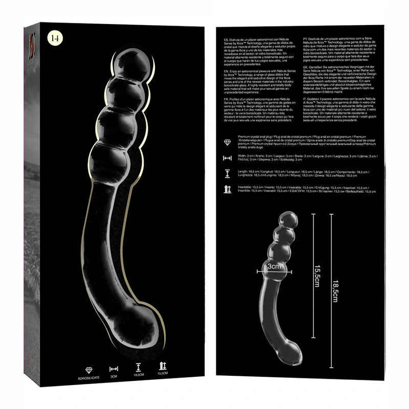 Nebula series by ibiza - model 14 dildo borosilicate glass clear 18.5 cm -o- 3 cm 5