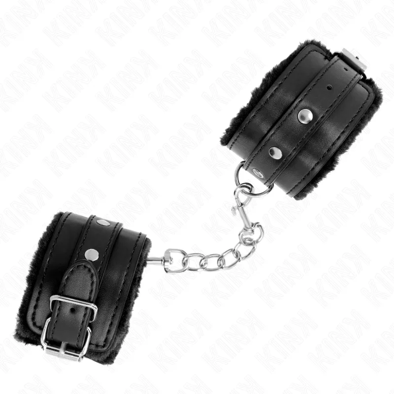 Kink - Premium Fur Lined Wrist Restraints Black With Black Belt Adjustable 17-29 Cm X 6 Cm 1