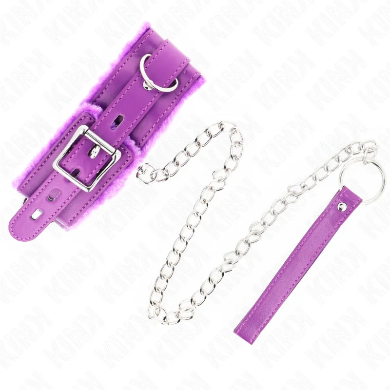 Kink - Collar With Leash 65 Cm With Restrictions Purple 36-42 Cm X 5.5 Cm 3