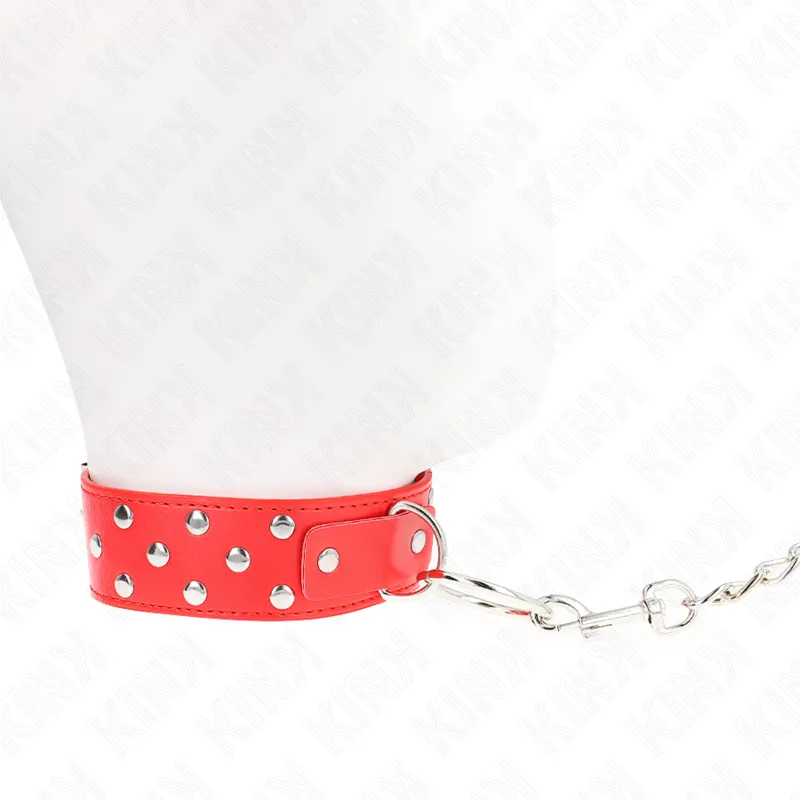 Kink - Ring Rivet Strap Necklace With Belt 65 Cm Red Adjustable 36-50 Cm X 3.8 Cm