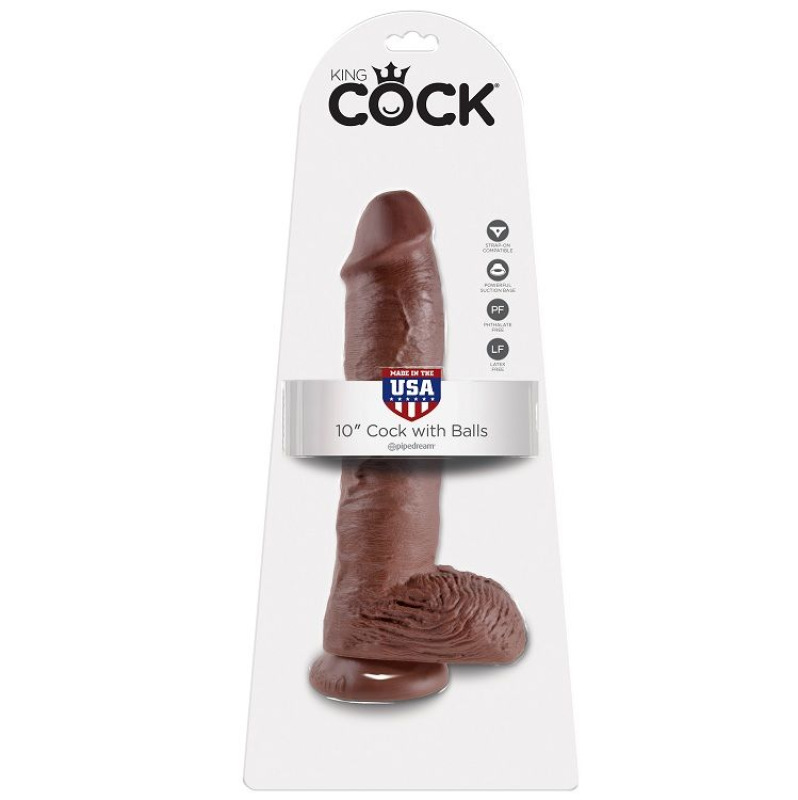 King cock - 10 dildo brown with balls 25.4 cm