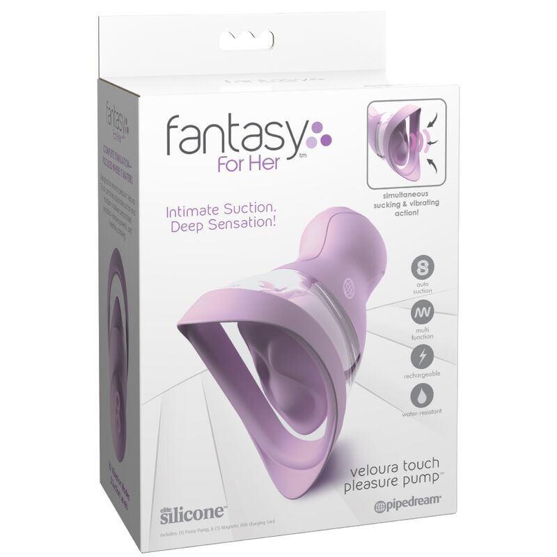 Fantasy for her - veloura touch pleasure pump intimate pump with suction and vibration purple 5