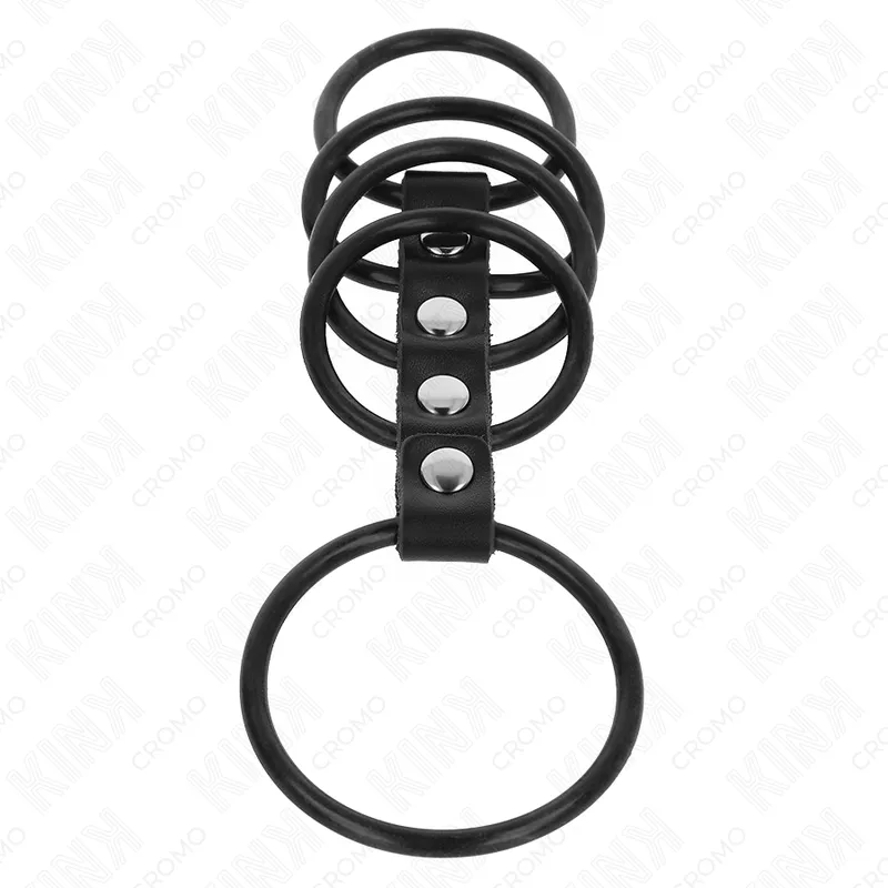 Kink - 5 silicone penis rings 3.8 cm to 4.8 cm connected by leather