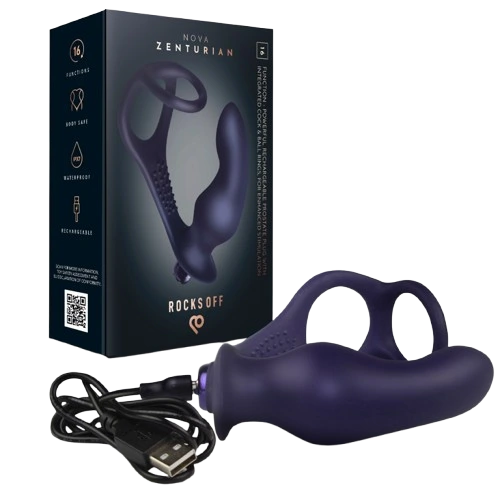 Rocks-off - nova zenturian vibrating prostate plug with rings 16 modes dark blue 1