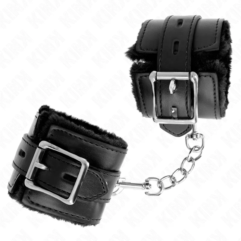 Kink - Fur Lined Wrist Restraints With Square Holes Black And Black Belt Adjustable 17-29