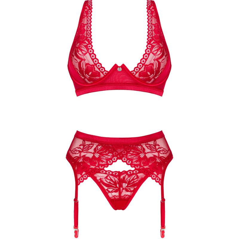 Obsessive - Lacelove Three Pieces Set Red M/L
