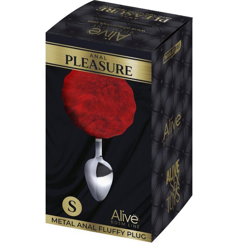 Alive - Anal Pleasure Plug Smooth Metal Fluffy Red Size S