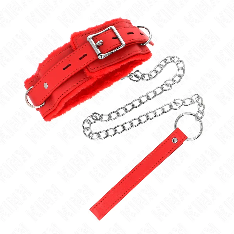 Kink - Collar With Leash 65 Cm With Restrictions Red 36-42 Cm X 5.5 Cm