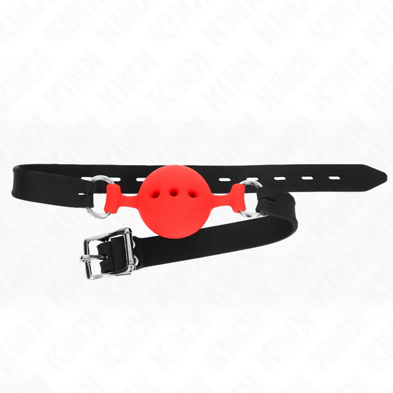 Kink - Full Silicone Gag 55 X 2 Cm With 4.5 Cm Ball Size M Red Adjustable 35-51 Cm 2