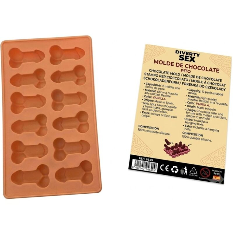 Diablo picante - chocolate mold with 12 silicone penises for hanging vanilla