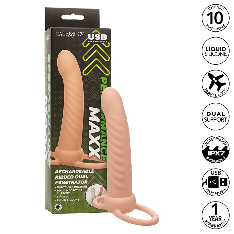 Calexotics - maxx ribbed dual penetrator 10 vibrations flesh