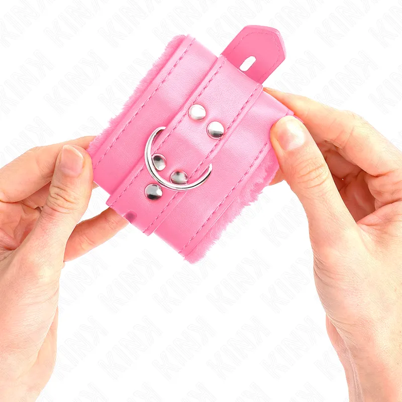Kink - Fur Lined Wrist Restraints With Square Holes Pink And Pink Belt Adjustable 17-29 Cm 3