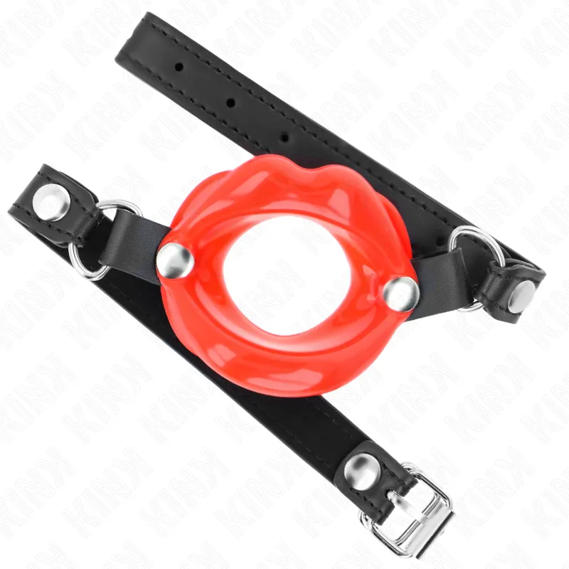 Kink - Lip 8 Cm Gag With Red Leatherette Strap 63 X 2 Cm Adjustable 39-58 Cm