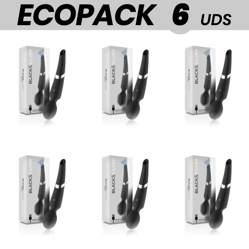 Ecopack 6 Units - Black&Silver Beck Rechargeable Silicone Massager And Suctioner Black