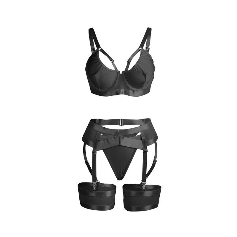Subblime - 955236 black bondage bra with garter set s/m 3